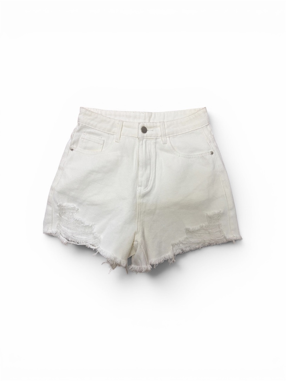 Cider White High-Rise Distressed Denim Shorts Small Preowned